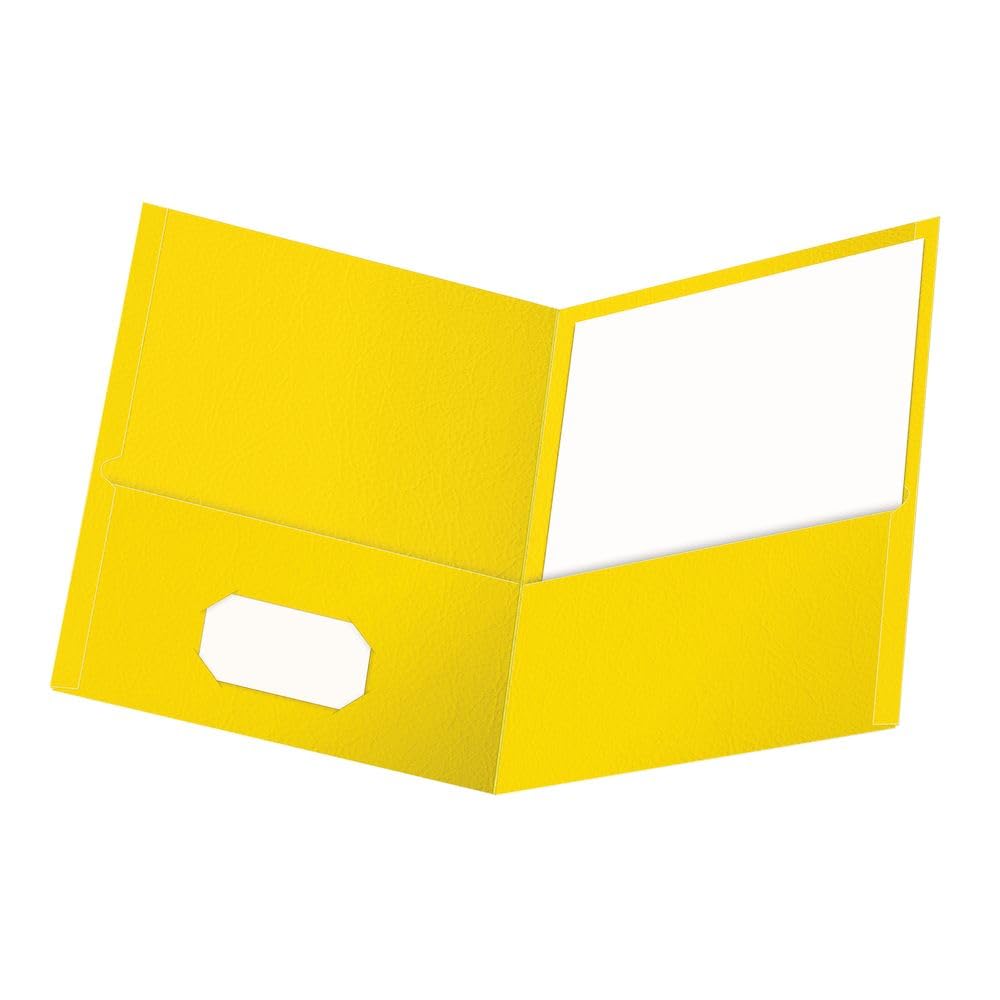 Oxford Twin-Pocket Folders, Textured Paper, Letter Size, Yellow, Holds 100 Sheets, Box Of 25 (57509Ee)