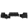 vidaXL 4-Piece Sectional Sofa Set with Cushions - Black Faux Leather - Includes Single Sofa, 2/3-Seaters, Footstool