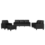 vidaXL 4-Piece Sectional Sofa Set with Cushions - Black Faux Leather - Includes Single Sofa, 2/3-Seaters, Footstool