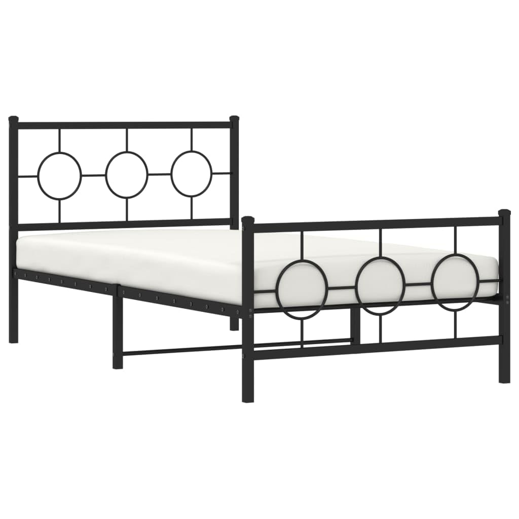 vidaXL Single Bed - Industrial Style Metal Frame w/Headboard & Footboard, Black, Supports Mattress 39.4&quot;x78.7&quot; - Assembly Required