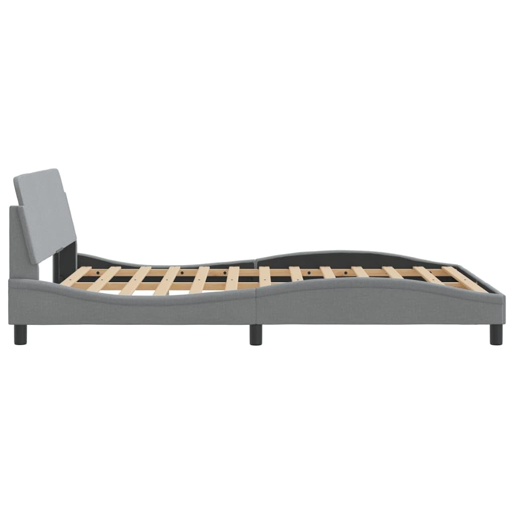 vidaXL Light Gray Double Bed Frame with Headboard - 53.9"x74.8" Fabric Upholstery, Contemporary Bedroom Furniture, Metal & Pine Wood Structure