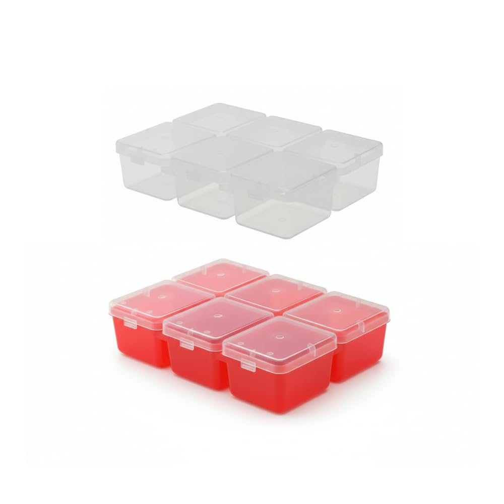 6Compartment Small Parts Organiser Box With Lids, 12X8X3.5Cm (Pack Of 2)