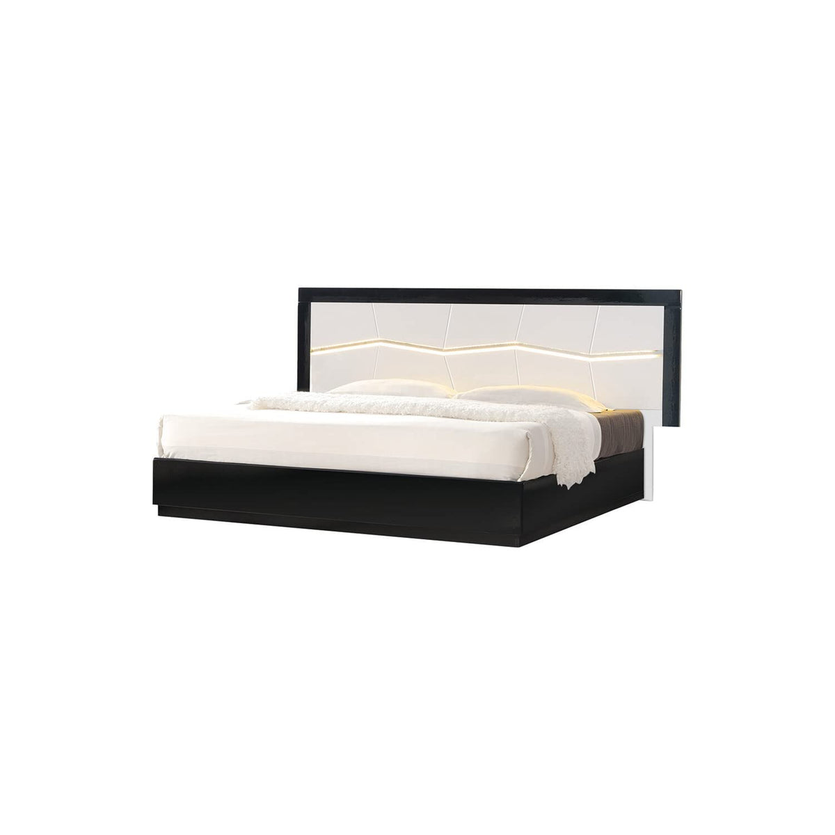 Best Master Furniture Berlin Black And White Lacquer Mdf Bed With Led Headboard California King