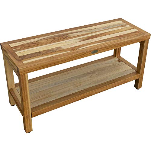 HomeRoots Large Rectangular Teak Bench with Shelf in Natural Finish