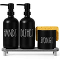 TOLDATLI Hand and Dish Soap Dispenser Set, Kitchen Soap Dispenser Set with Sponge Holder, Black Glass Dish Soap Dispenser for Ki