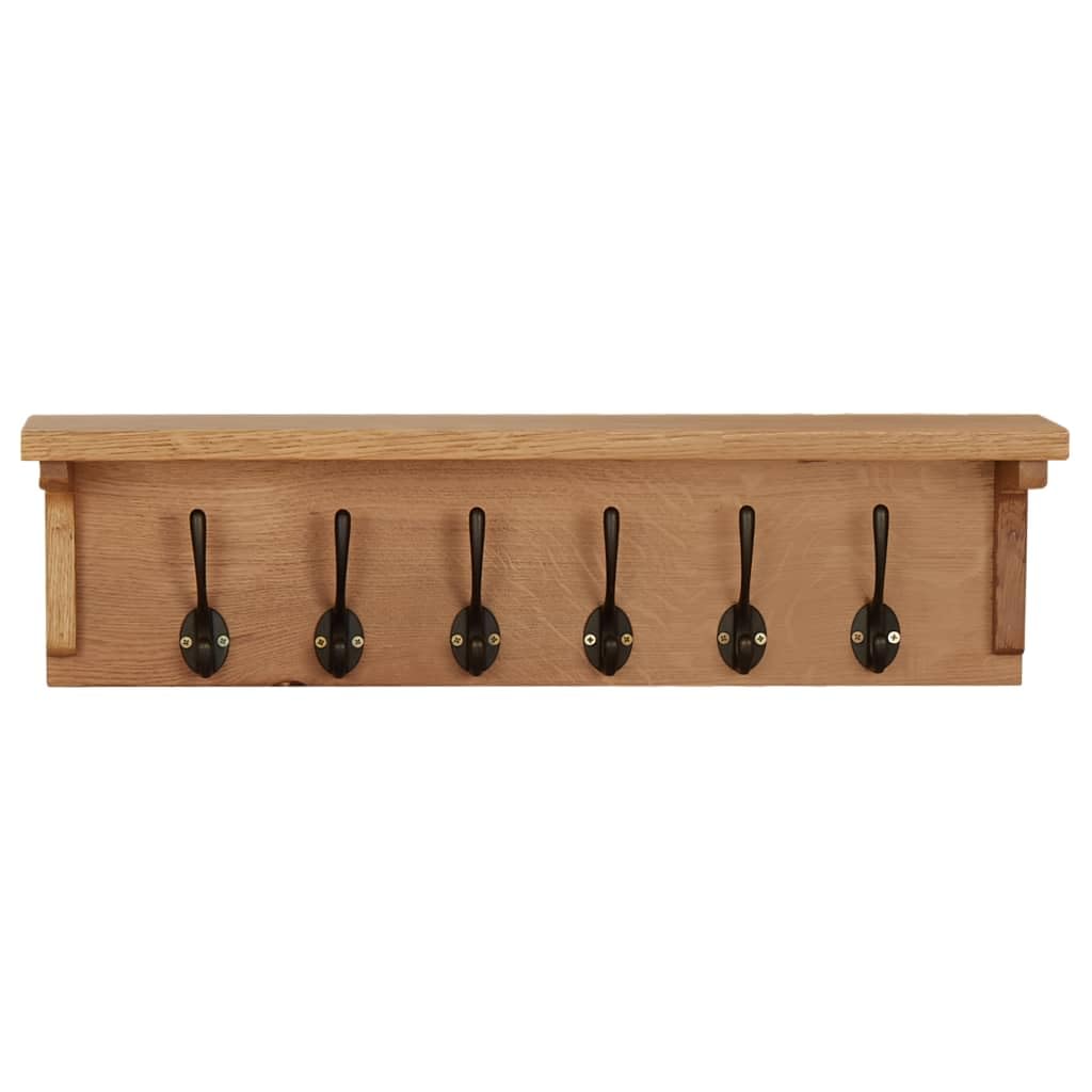 vidaXL Wall-Mounted Coat Rack in Solid Oak Wood with Natural Finish, Compact Stylish Storage Solution with 6 Hooks, Brown
