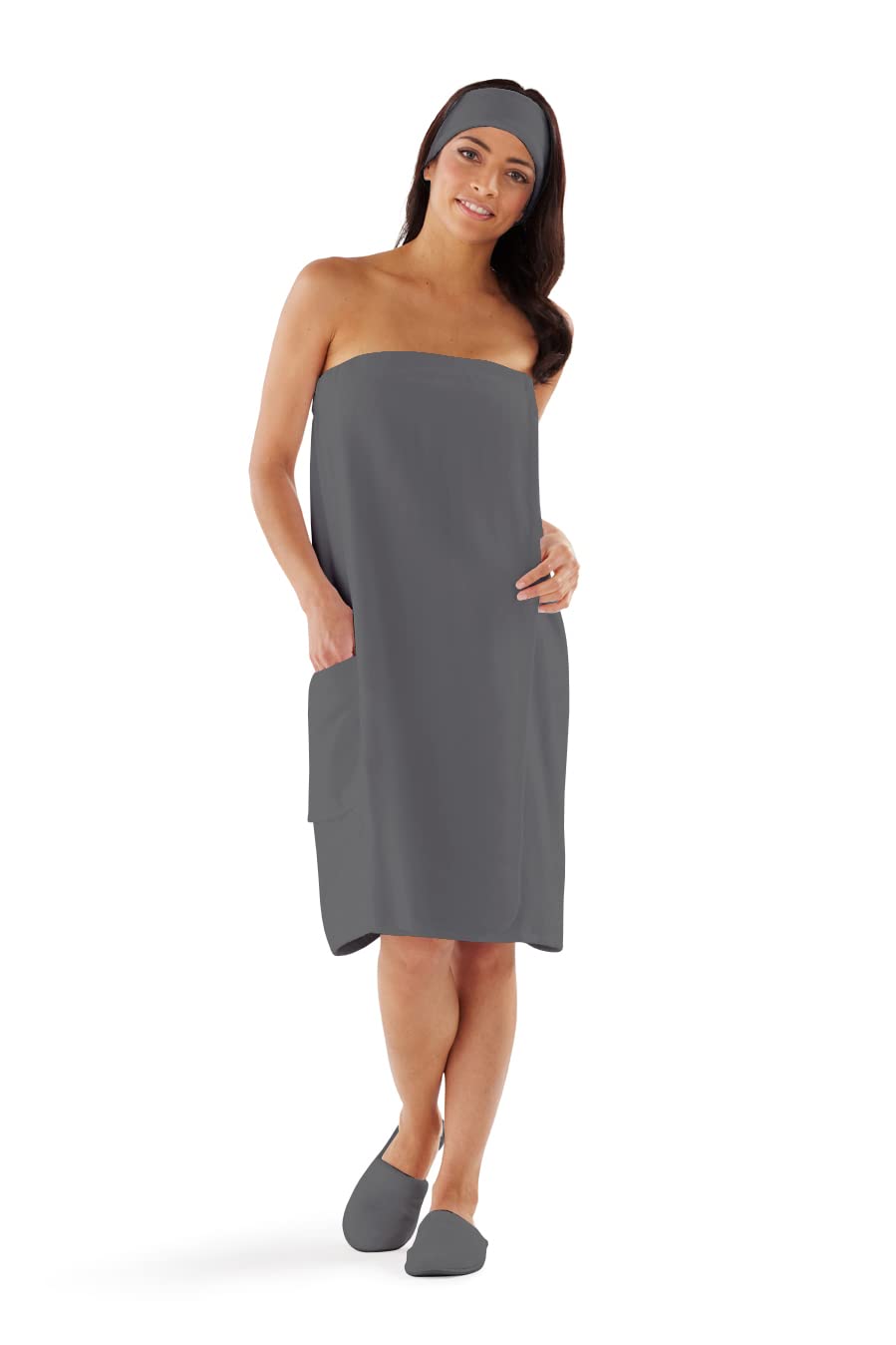 Boca Terry Womens Spa Wrap - 100% Cotton Spa, Shower, Bath and Gym Towel w Snaps, Towel Wrap for Women, Grey, XXL