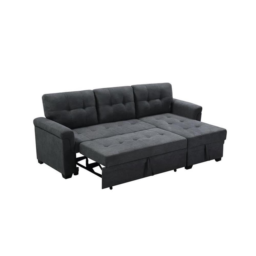 Lilola Home Connor Dark Gray Fabric Reversible Sectional Sleeper Sofa Chaise with Storage