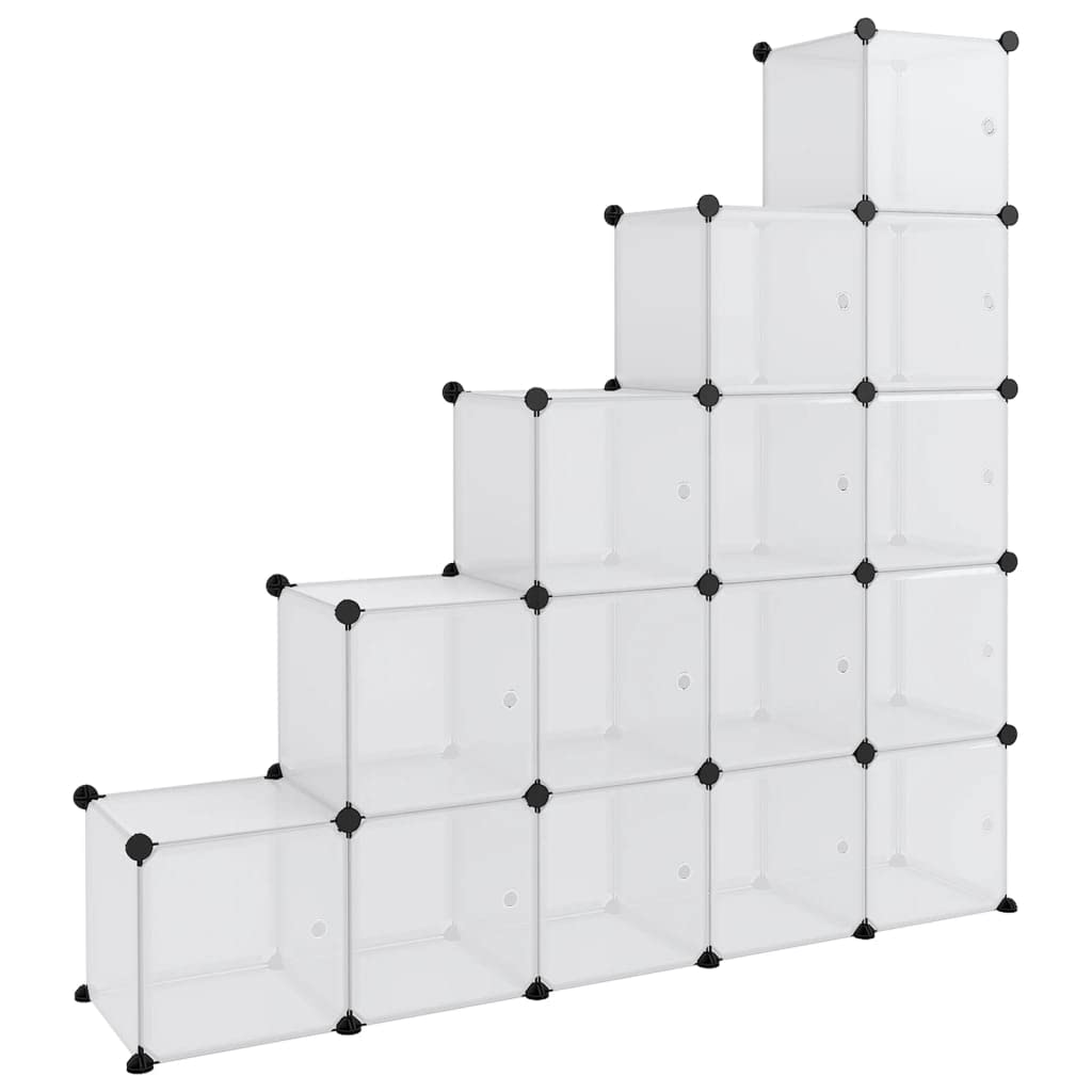 vidaXL Transparent and White Storage Cube Organizer with 15 Cubes - Waterproof PP Plastic Panels, Steel Frames, Multifunctional, for Home and Office