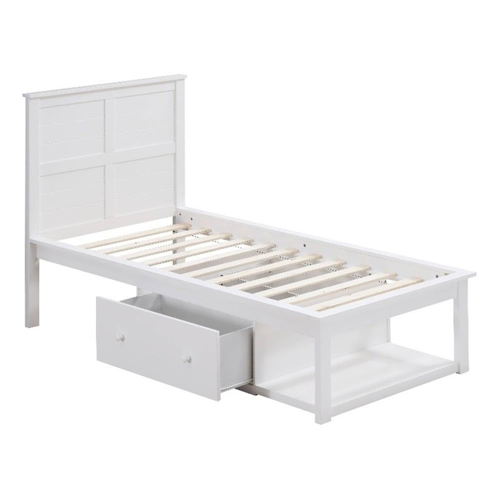 Acme Iolanda Wooden Twin Panel Bed with Storage in White