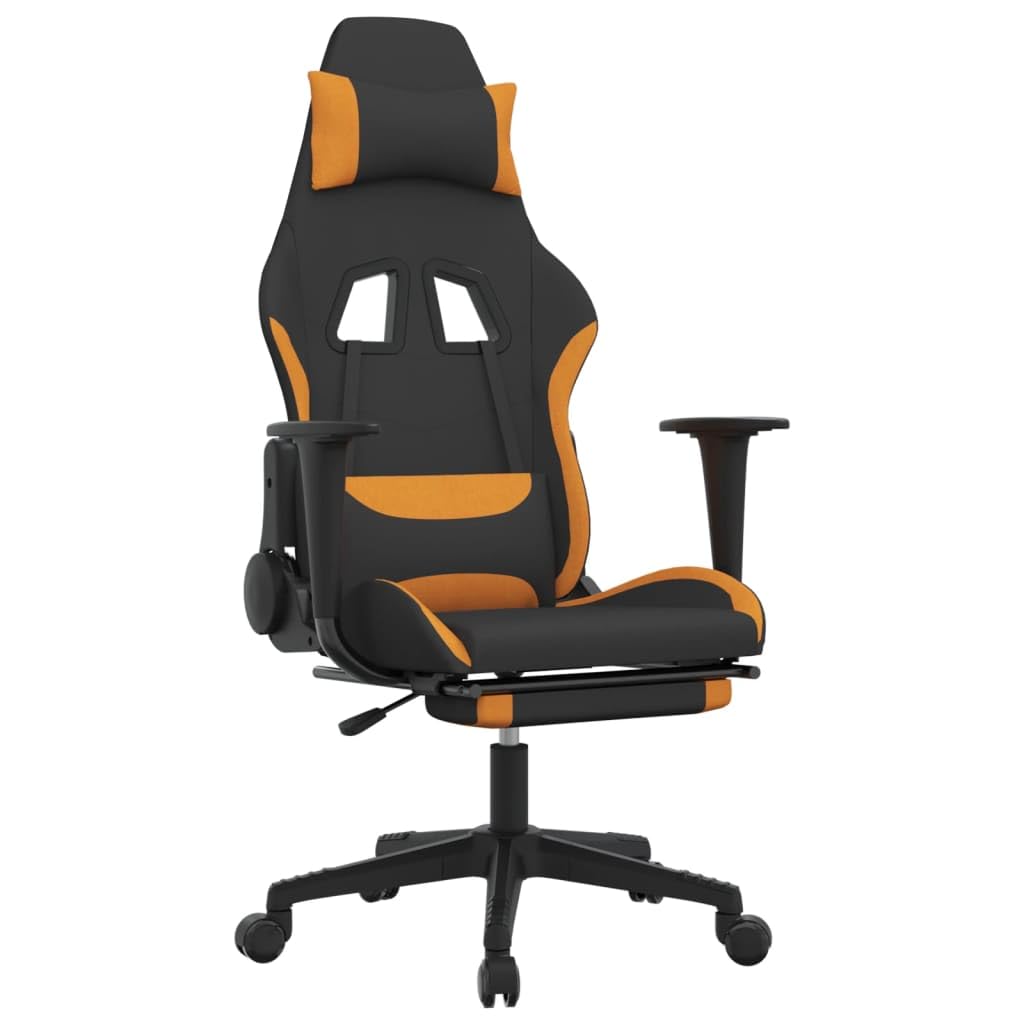 vidaXL Fabric Gaming Chair with Footrest - Adjustable Seat and Backrest - Stylish Black and Dark Yellow Design - Comfortable Foam Filling - Modern Design for Enhanced Gaming Experience