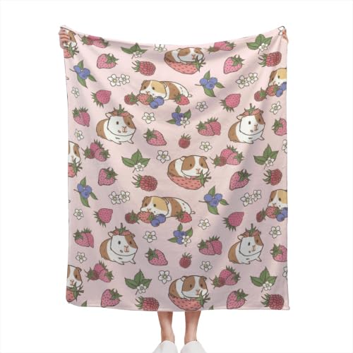 Shoggoth Strawberry Guinea Pig Blanket For Girls Boys Women Strawberry Gifts Lightweight Cute Fruit Pink Strawberry Lover Flanne