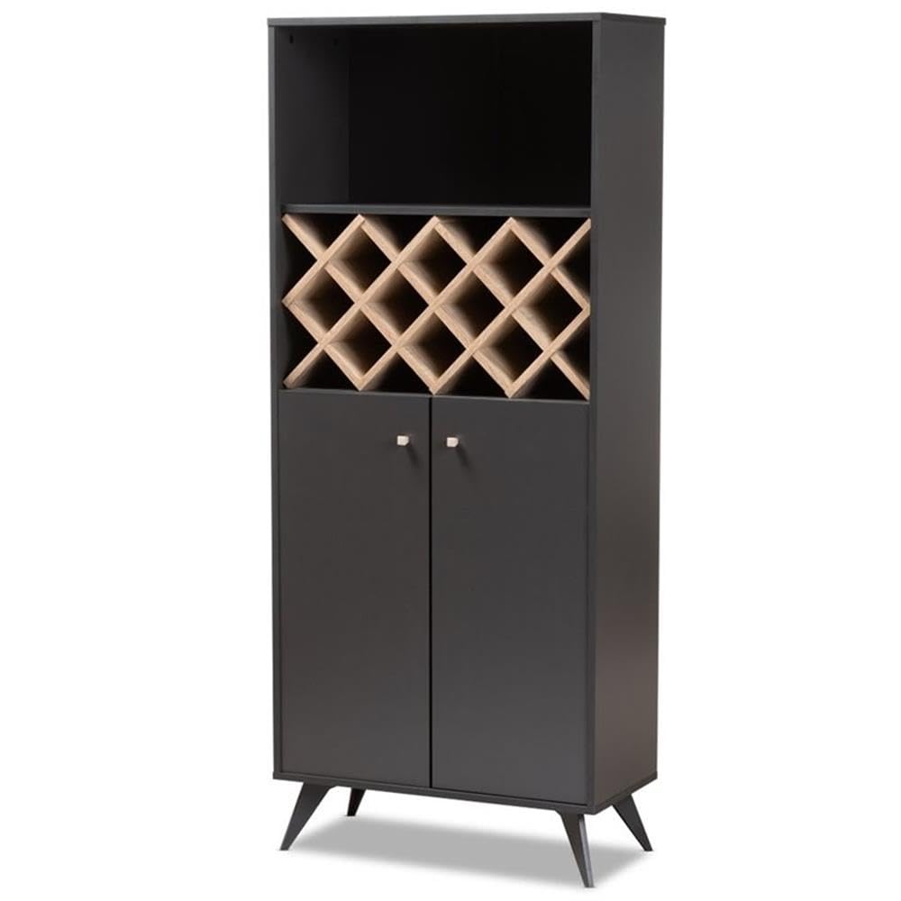 Baxton Studio Serafino Mid-Century Modern Dark Grey and Oak Finished Wood Wine Cabinet