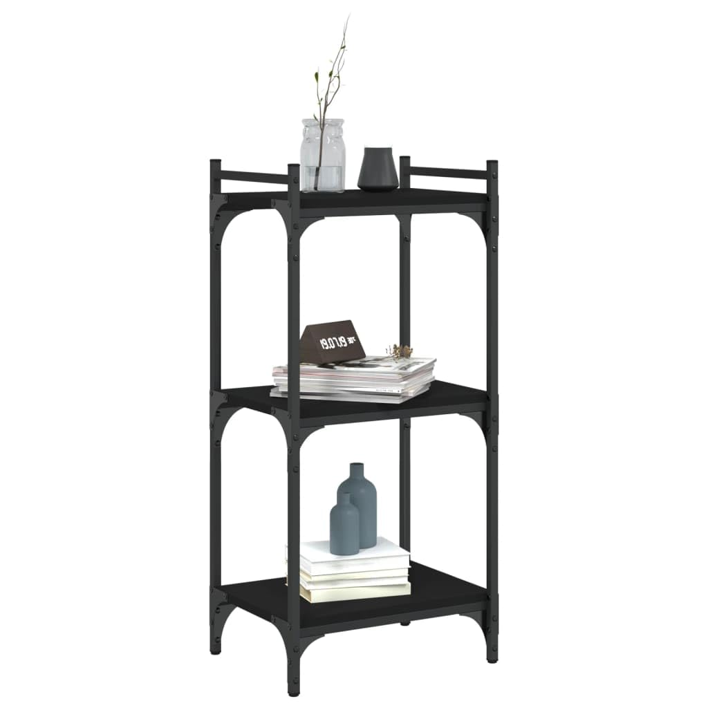 vidaXL 3-Tier Black Bookcase in Engineered Wood - Freestanding Bookshelf with Metal Frame for Home and Office Use, 15.7"x11.8"x33.9"