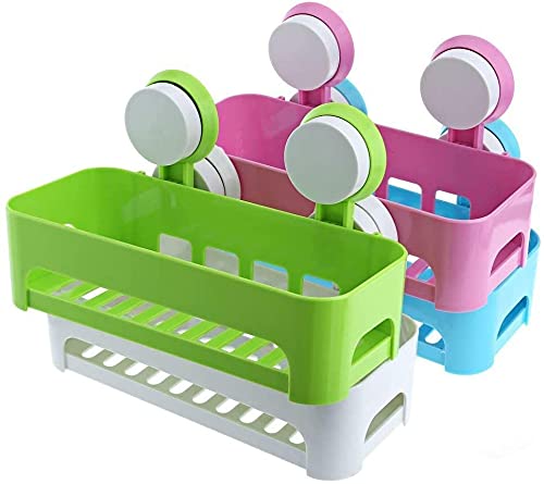 Rivugja Plastic Inter Design Bathroom Kitchen Organize Shelf Rack Shower Corner Caddy Basket With Sticker No Driling Required (1