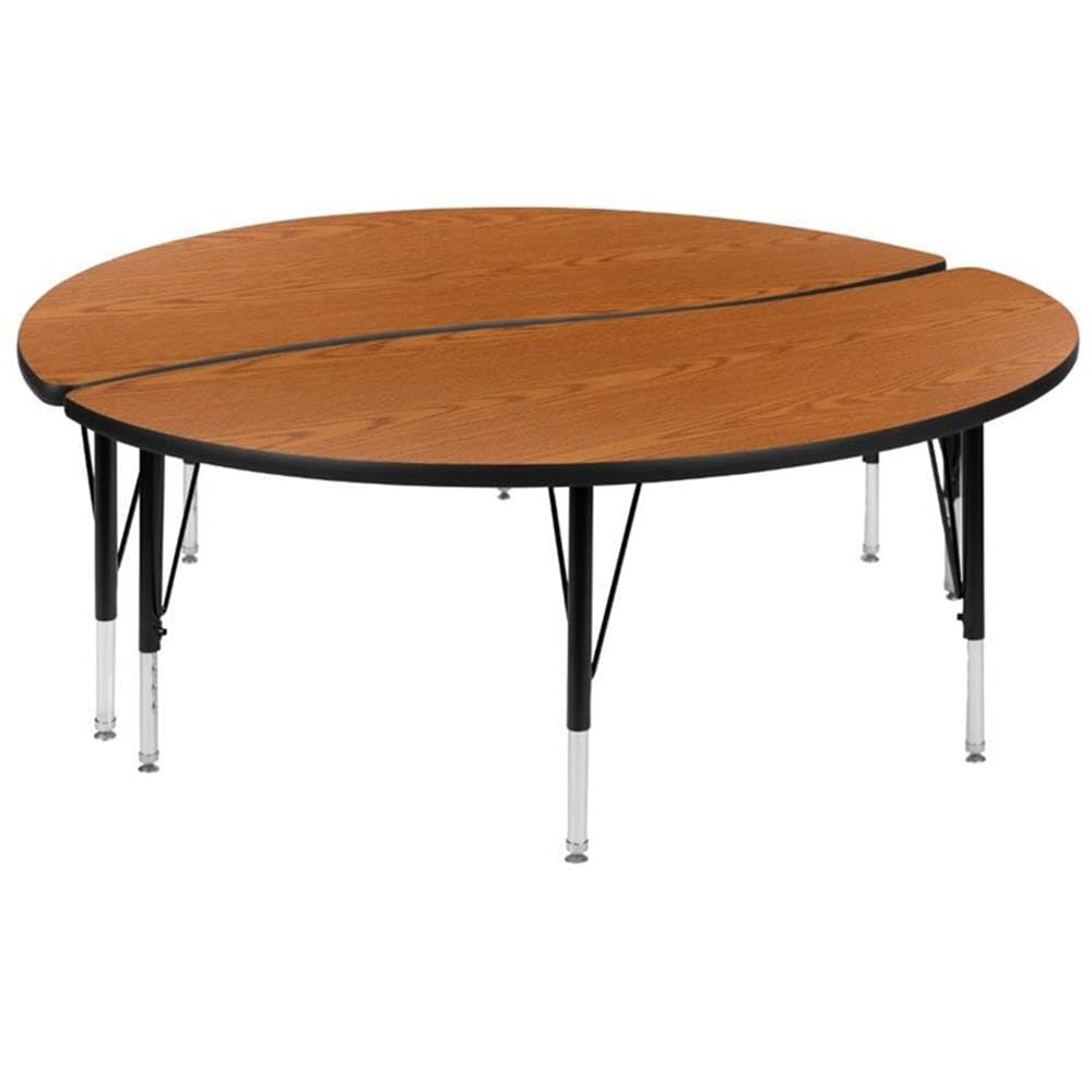 Flash Furniture 2 Piece 60" Circle Wave Collaborative Oak Thermal Laminate Activity Table Set - Height Adjustable Short Legs