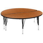 Flash Furniture 2 Piece 60" Circle Wave Collaborative Oak Thermal Laminate Activity Table Set - Height Adjustable Short Legs