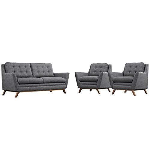 Beguile 3 Piece Fabric Living Room Set In Gray