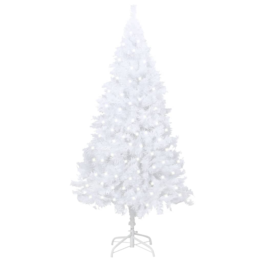 vidaXL Artificial Pre-lit White Christmas Tree, 94.5&quot; Tall, 49.2&quot; Diameter, PVC Material, Thick Branches, 300 LED Lights, Metal Stand