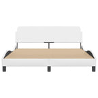 vidaXL White Faux Leather Double Bed Frame with Headboard - 59.8"x79.9" - Modern Waved Side Design, Sturdy Legs, Plywood Slats