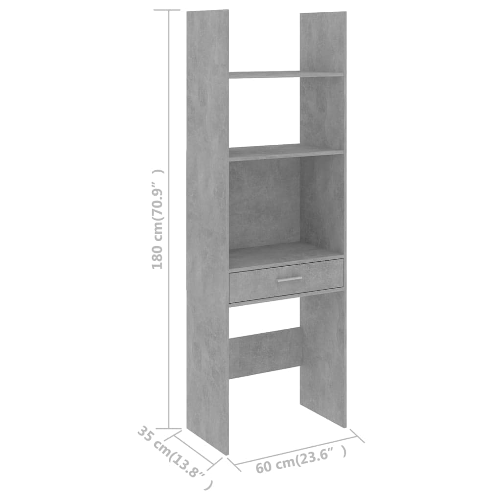 vidaXL Book Cabinet Concrete Gray 23.6&quot;x13.8&quot;x70.9&quot; Chipboard