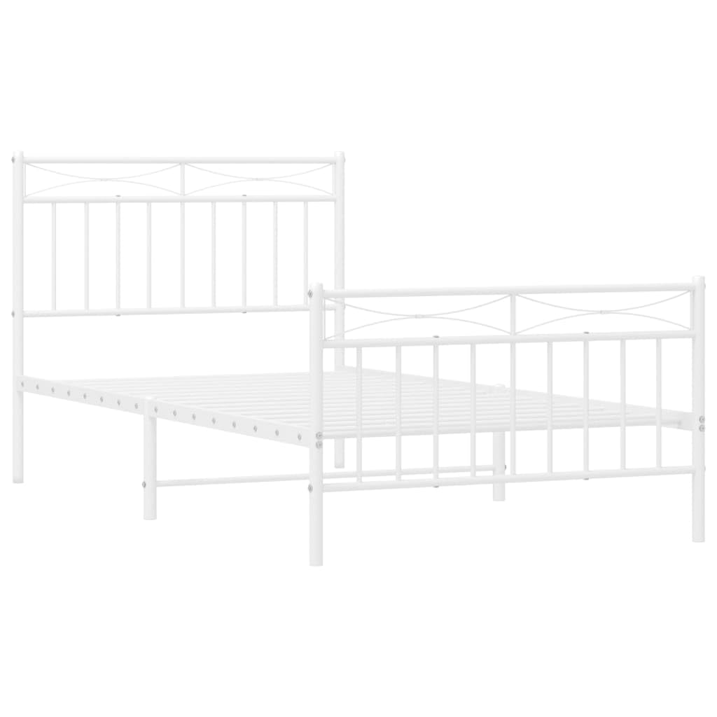 vidaXL Sturdy Metal Bed Frame with Headboard, Footboard, and Under-Bed Storage - White - 39.4&quot;x74.8&quot; Size
