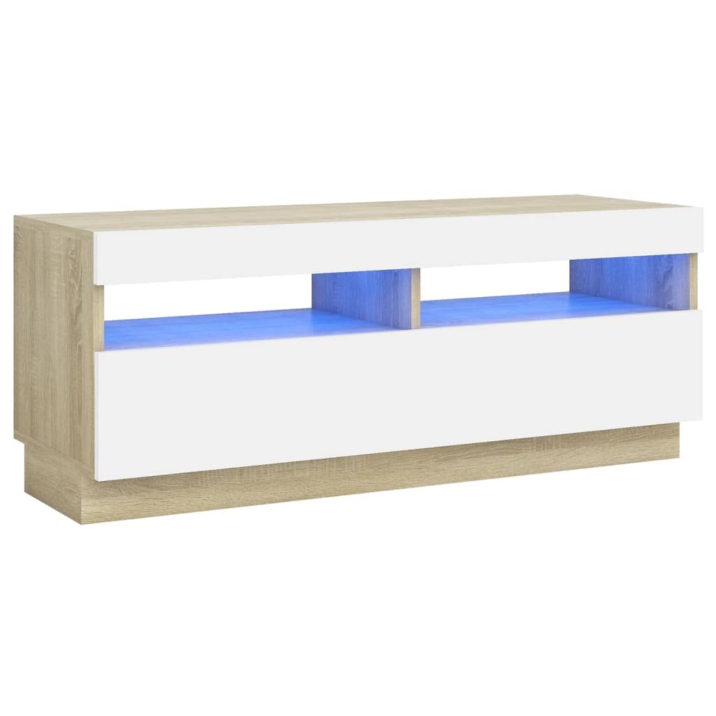 vidaXL TV Cabinet with LED Lights White and Sonoma Oak 39.4&quot;x13.8&quot;x15.7&quot;