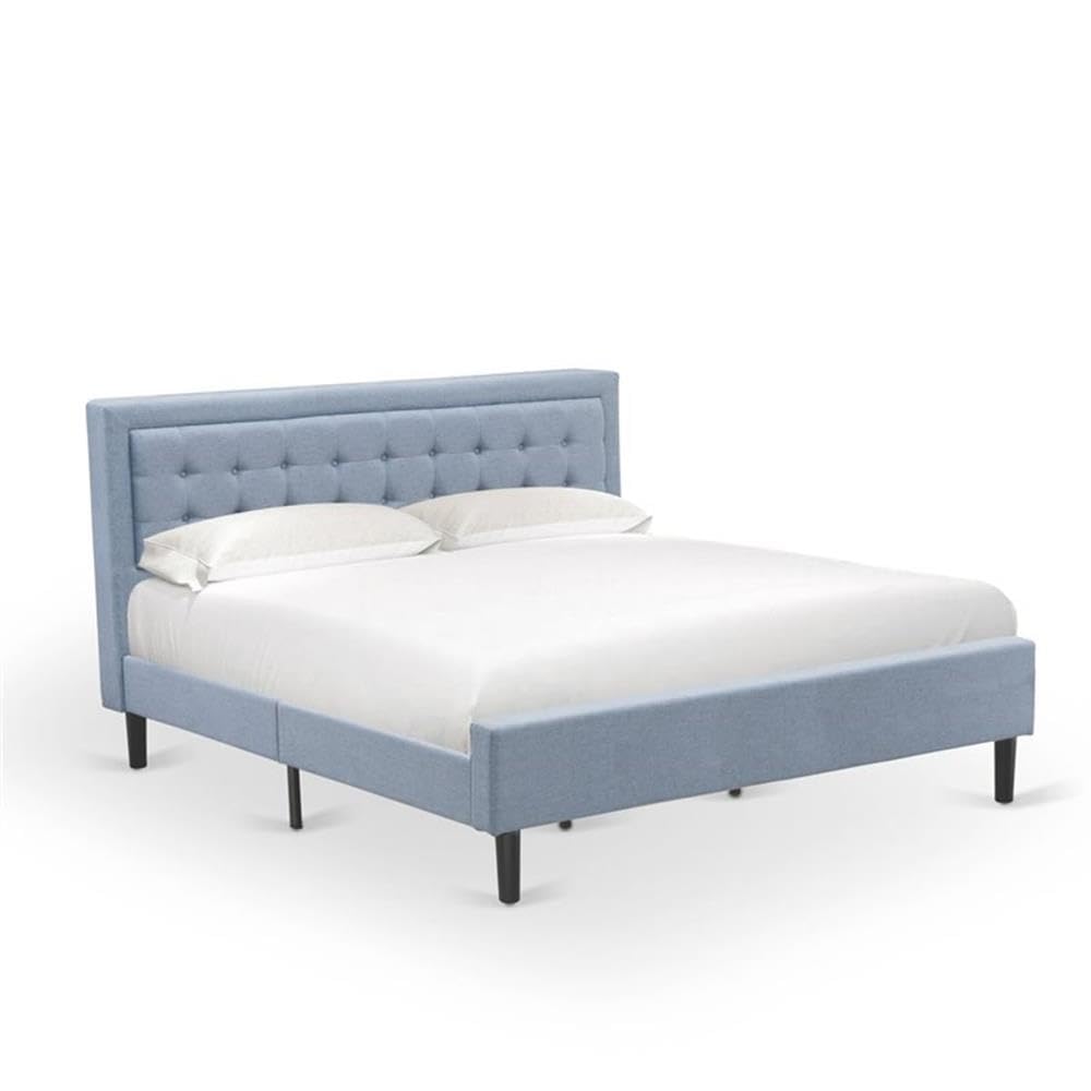 East West Furniture FN11K-1HA15 2-Piece Fannin King Size Bed Set with 1 Bed Frame and a Navy Blue Small Nightstand - Reliable and Sturdy Construction - Denim Blue Linen Fabric Bed