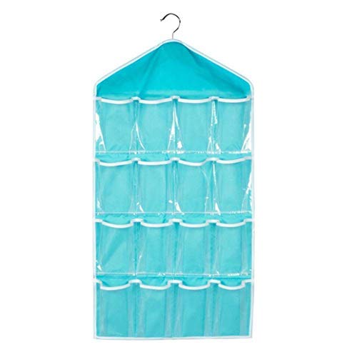 Blapoxe Polyester 16 Pockets Clear Clothing Hanging Bag For Socks Bra Underwear Cupboard Rack Hanger Storage Organiser, MultiCo
