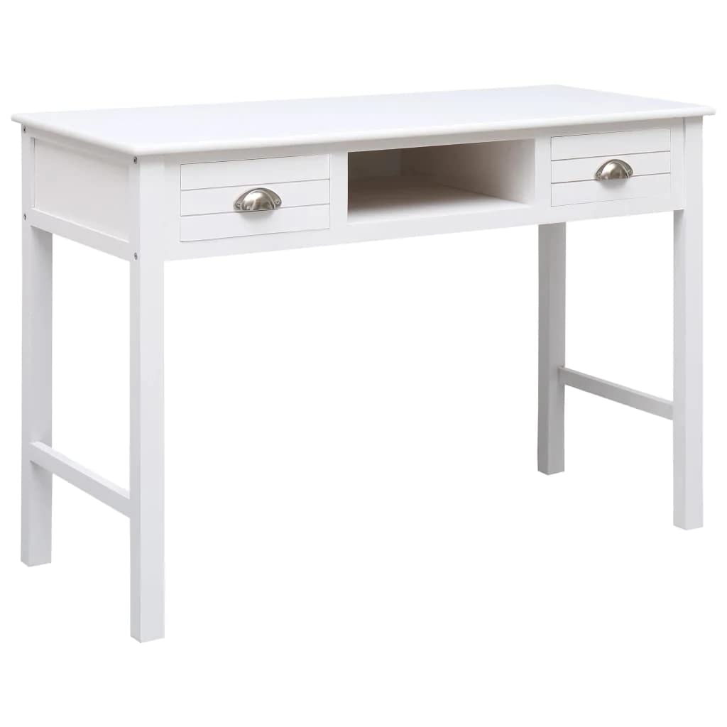 vidaXL Writing Desk, Computer Desk with Storage Drawers, Laptop Table for Home Office, Workstation Table, Farmhouse Scandinavian, White Wood