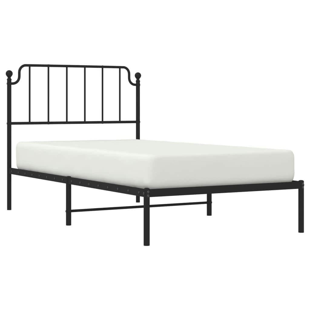 vidaXL Classic Powder-Coated Steel Bed Frame with Headboard - Robust Metal Construction - Extra Storage Space - Comfortable Back Support - Black