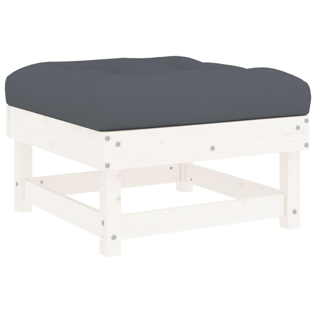 vidaXL Quality Pine Wood Patio Footstool-White-24-Includes Cushion-Anthracite-Max Load 242.5lb-Modular Design-Garden Lounge Set