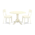 East West Furniture Dlad3-Lwh-Lc 3 Piece Dining Room Furniture Set Contains A Round Dining Table With Dropleaf And 2 Faux Leather Upholstered Chairs, 42X42 Inch, Linen White