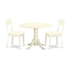 East West Furniture Dlad3-Lwh-Lc 3 Piece Dining Room Furniture Set Contains A Round Dining Table With Dropleaf And 2 Faux Leather Upholstered Chairs, 42X42 Inch, Linen White