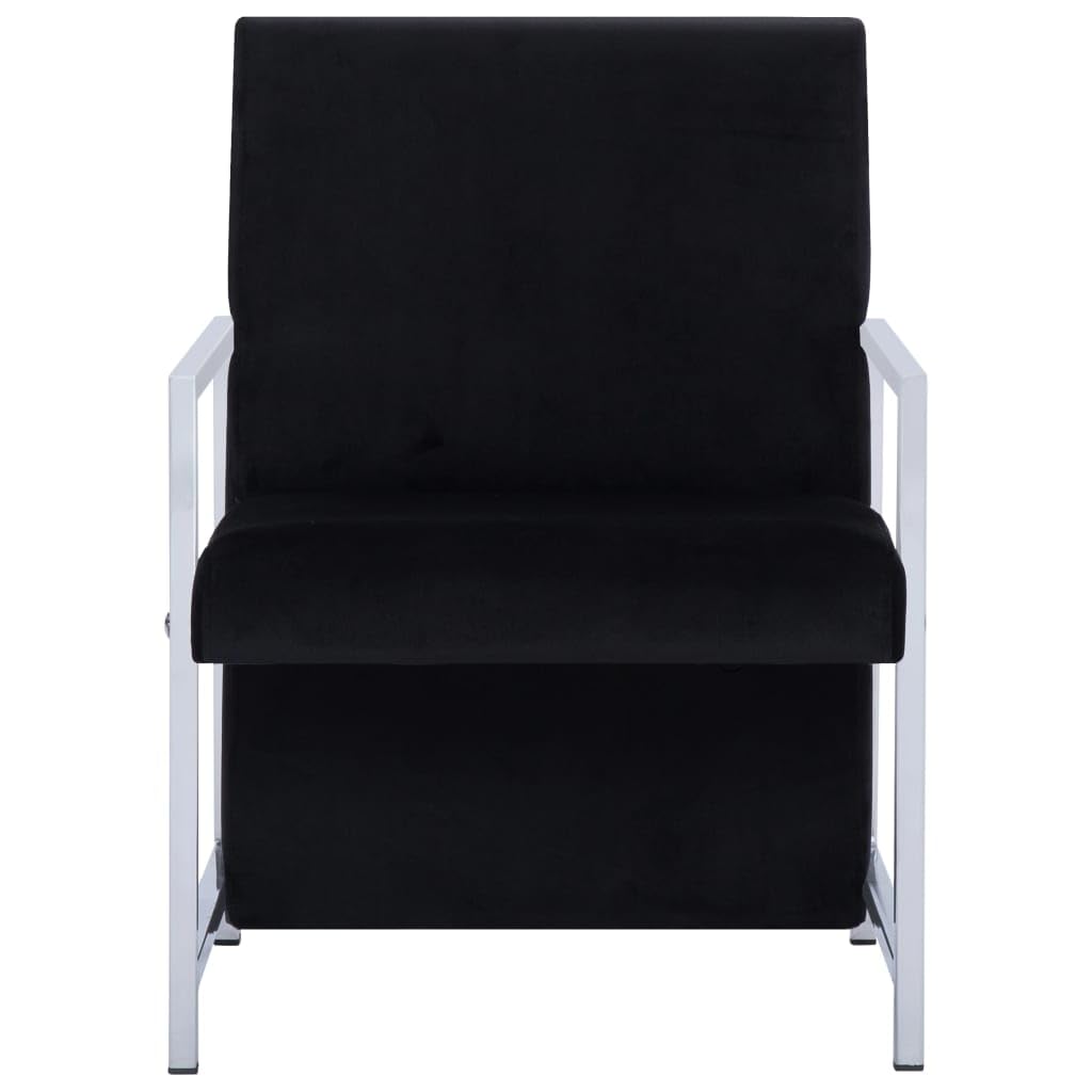 vidaXL Velvet Armchair with Solid Chrome Feet, Black | Ergonomic Design | Durable Solid Wood and Plywood Frame | Ideal for Office and Home Use