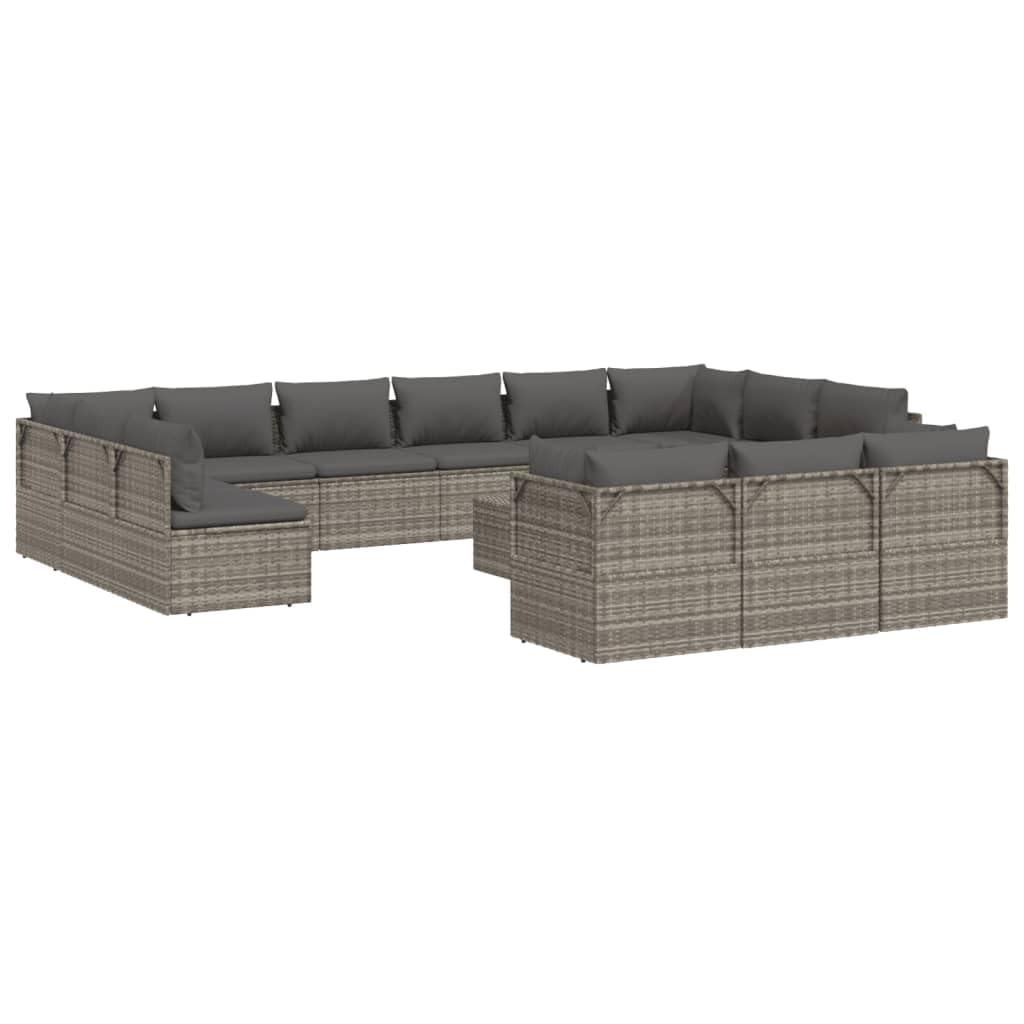 Vidaxl 14 Piece Patio Lounge Set With Cushions - Contemporary Design Poly Rattan Outdoor Furniture - Grey - Includes Waterproof Bags For Storage