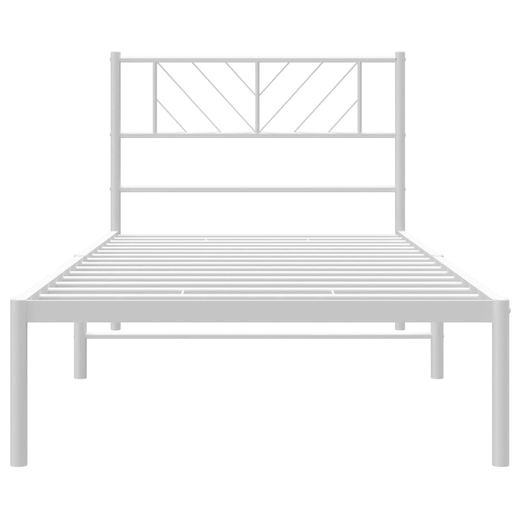 vidaXL Twin XL Metal Bed Frame with Headboard and Stable Slats, Under Bed Storage Space, Sturdy Steel Construction and Easy Assembly, Minimalist Style, White, 12'' High, Without Mattress