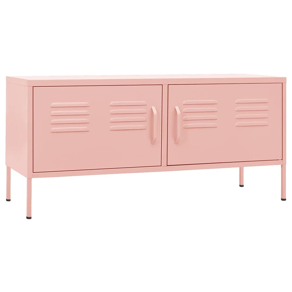 vidaXL Steel TV Stand with Storage Shelf and Cable Management in Pink - Sturdy, Adjustable, and Practical Living Room Furniture