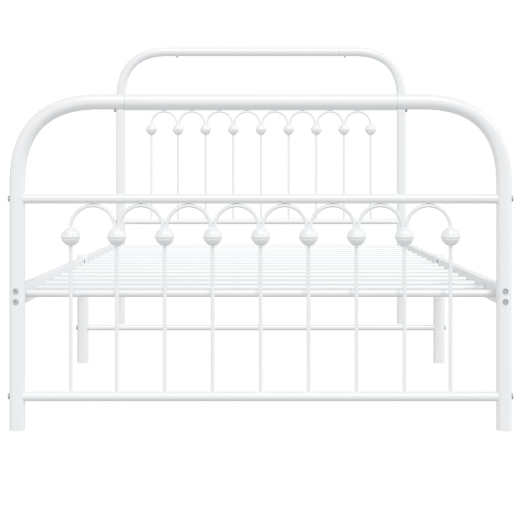 vidaXL Metal Bed Frame with Headboard and Footboard - White - 100x200 cm - Steel Single Bed Frame with Extra Storage Space
