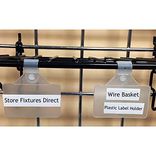 Wire Basket Label Holders, Plastic Sign Clip For 3/8' Wire Racks & Baskets - 2' X 1.25', 50 Pack