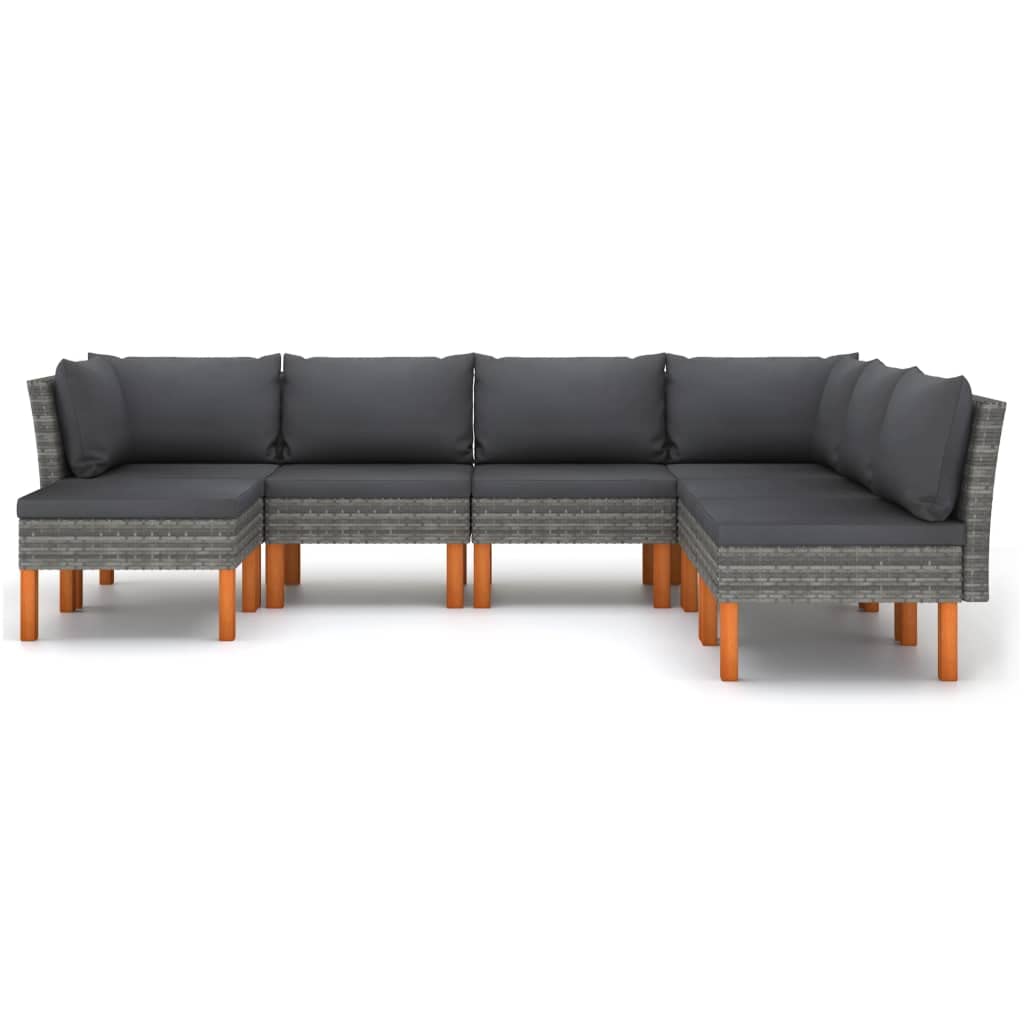 vidaXL 7-Piece Patio Lounge Set in Poly Rattan and Solid Eucalyptus Wood - Powder-Coated Steel Structure with Weather-Resistant Cushions in Anthracite Gray