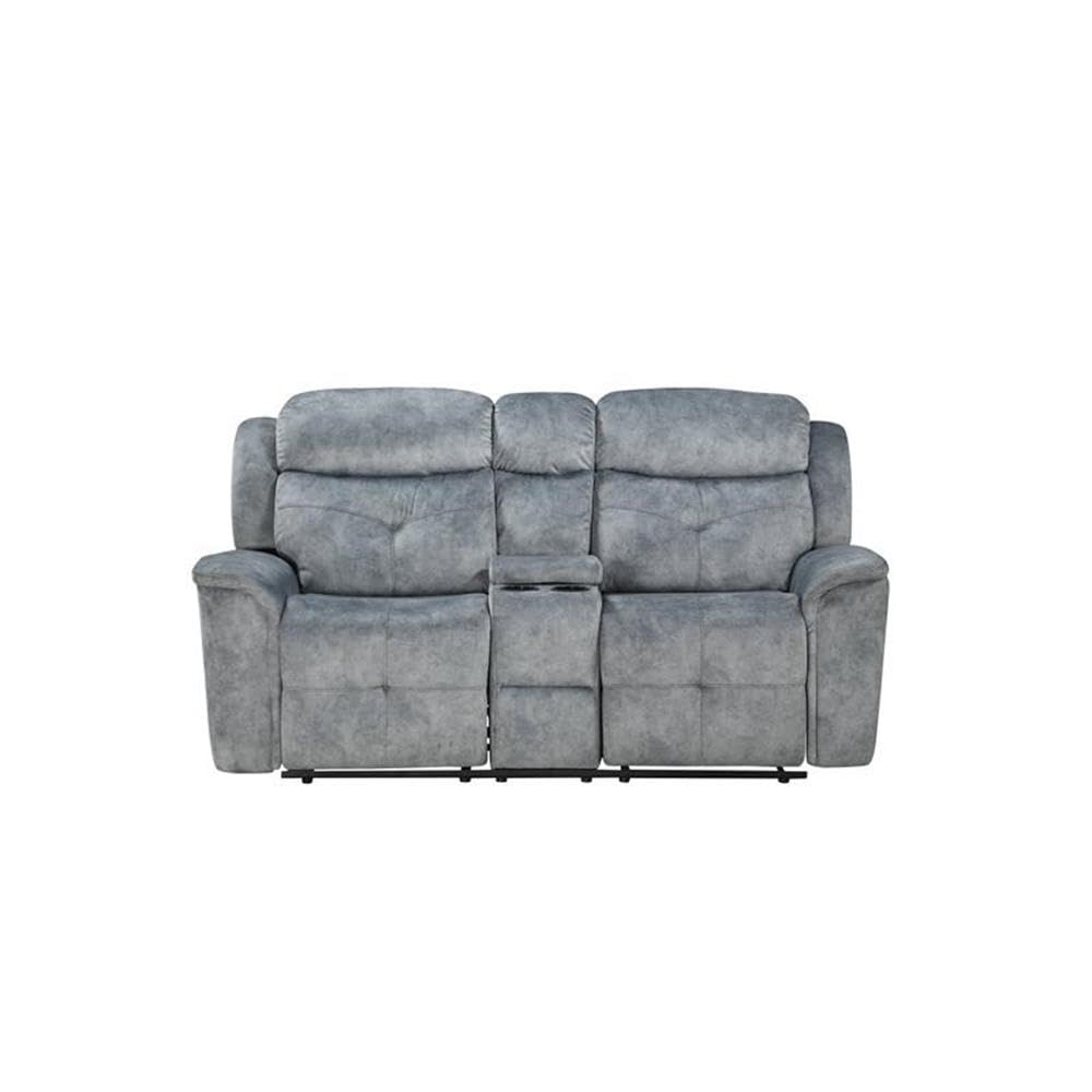 Acme Mariana Fabric Tufted Reclining Loveseat With Console In Silver Gray