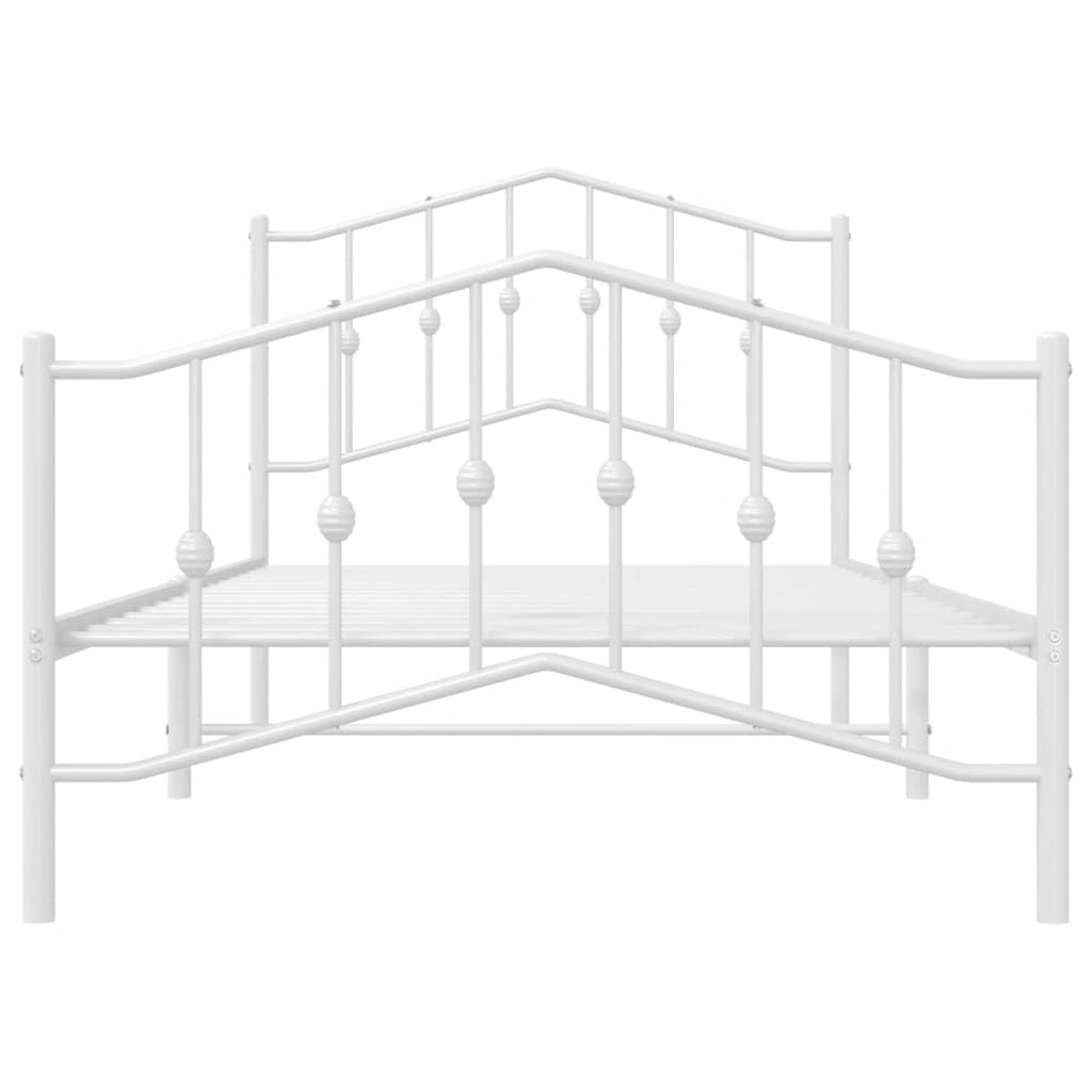 vidaXL Single Bed Frame - Durable Powder Coated Steel Construction, Elegant Headboard and Footboard, with Extra Under-Bed Storage Space, White