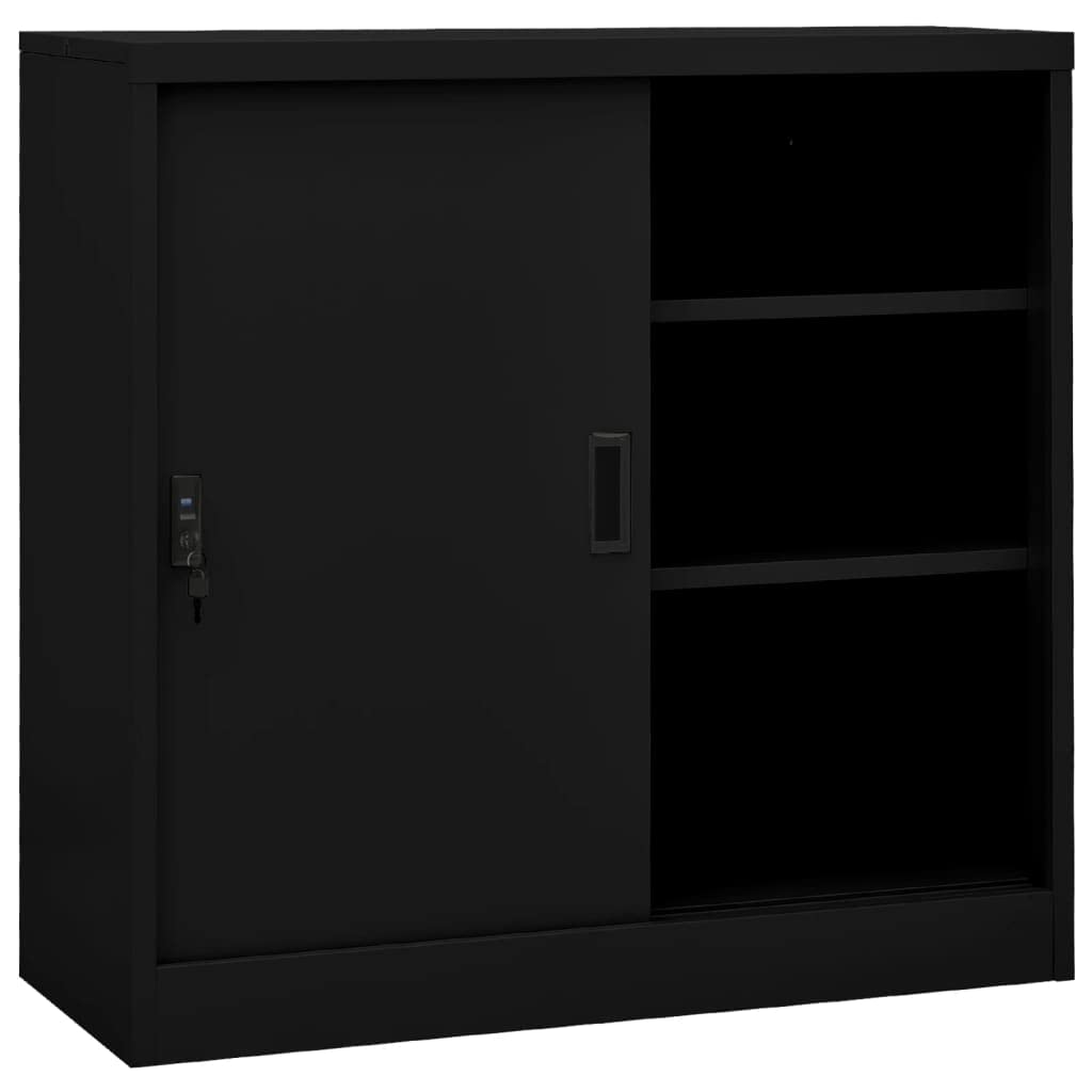 vidaXL Steel Office Cabinet - 35.4&quot;x15.7&quot;x35.4&quot; - Versatile Storage Solution with Adjustable Shelves and Sliding Door - Ideal for Office Use - Black