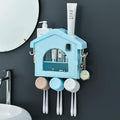 HARVA House Shaped Wall Mounted Toothbrush Holder | MultiFunctional Bathroom Storage Organizer Stand for Toothbrush, Toothpaste