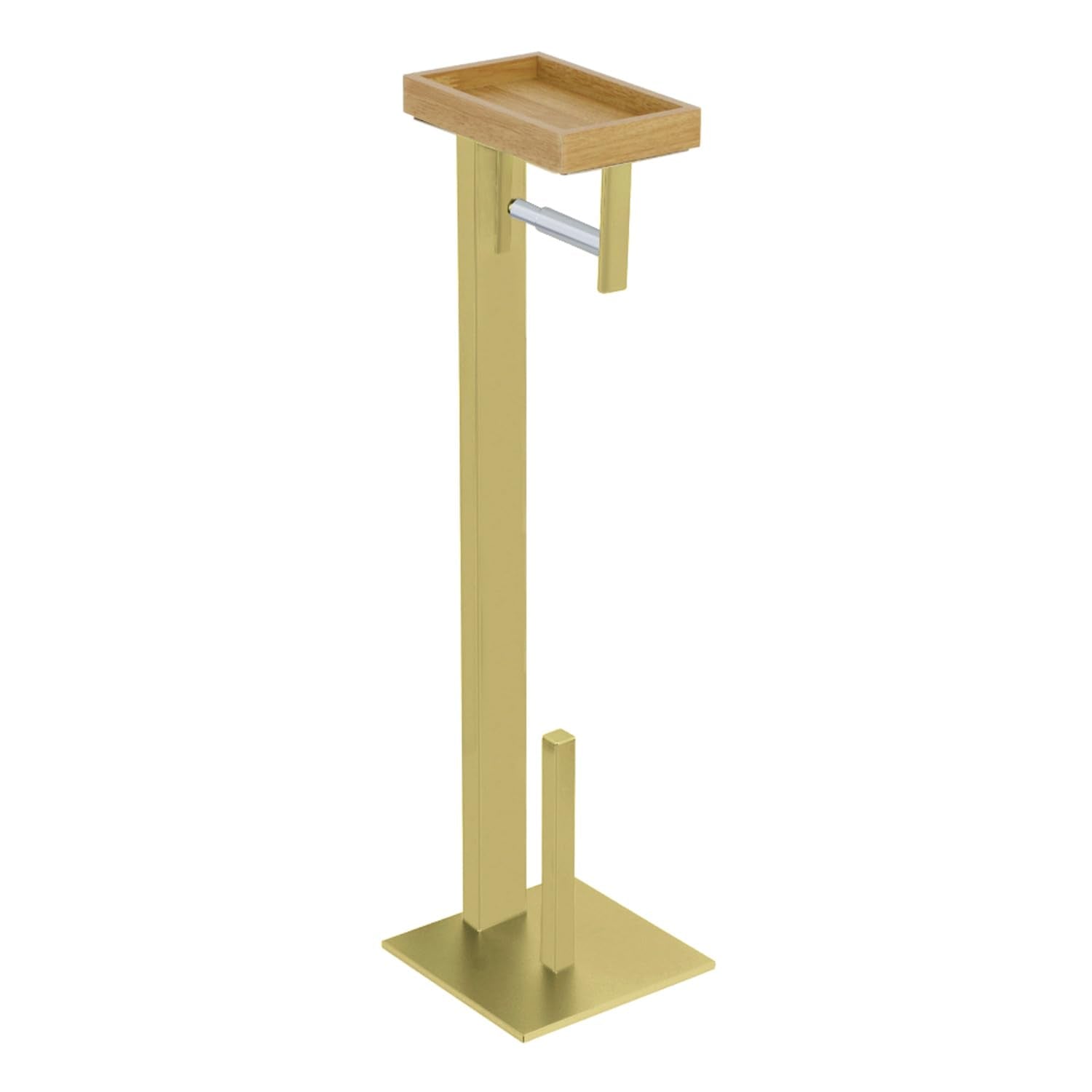 Kingston Brass SCC8507 Edenscape Freestanding Toilet Paper Holder with Storage Shelf, Brushed Brass 7.88 x 7.88 x 29.13