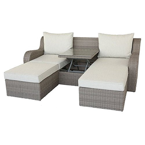 Acme Salena 3 Piece Wicker Patio Loveseat in Beige and Gray