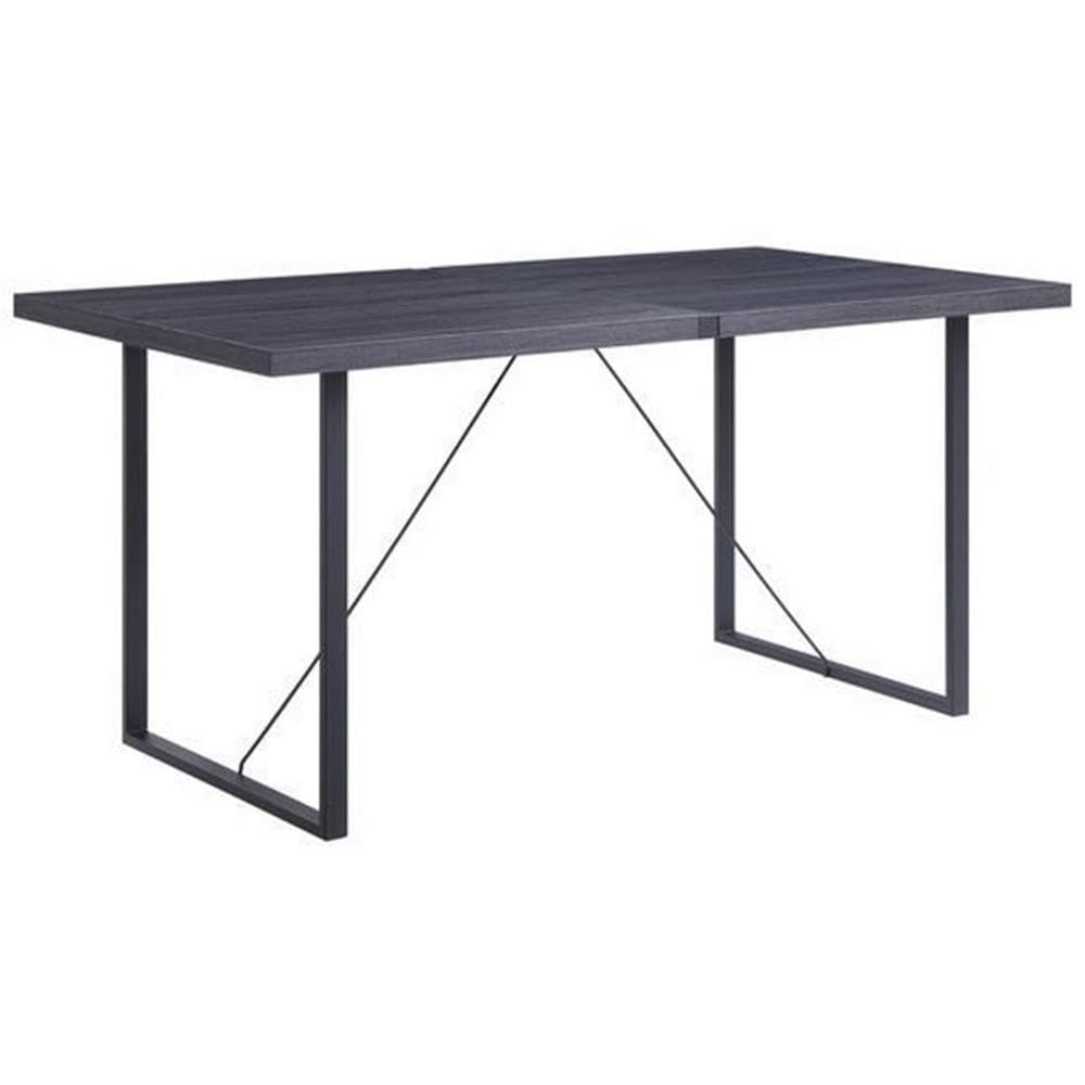 Acme Nakula Wooden Top Dinning Table with Sled Base in Gray Oak and Black