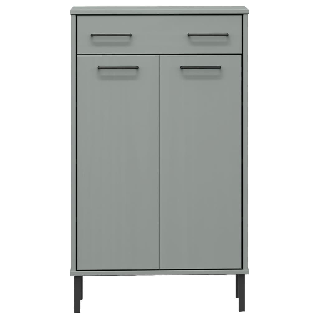 vidaXL Solid Pine Wood Shoe Rack with Metal Legs, Gray - Indoor Shoe Storage Organizer Cabinet, Industrial Style, 44.53 Pounds Weight Capacity