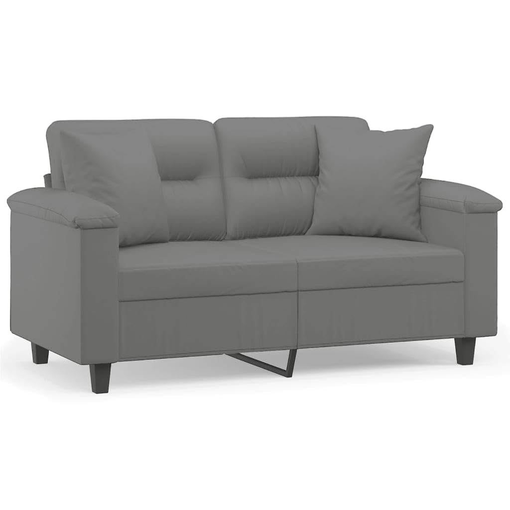 vidaXL Dark Gray 2-Seater Sofa with Pillows - Microfiber Fabric Lounge Sofa for Living Room, Office, Inside Comfort - Metal Frame